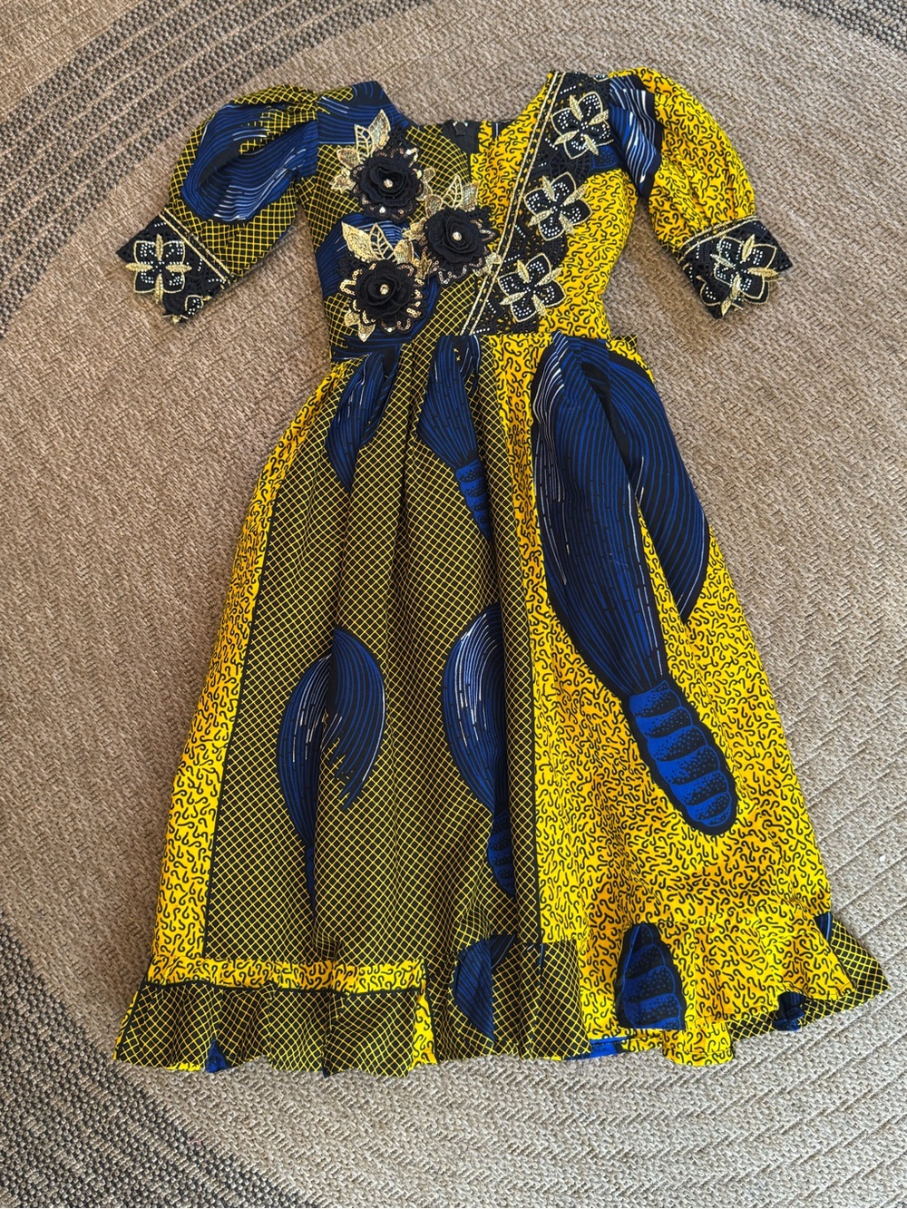 African Wax Print Ankara Children’s short sleeve maxi dress gown lace flower bow - Picture 16 of 16